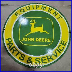 John Deere Parts Vintage Porcelain Sign 30 Inches Round