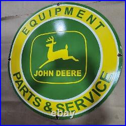 John Deere Parts Vintage Porcelain Sign 30 Inches Round