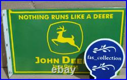 John Deere Porcelain Enamel Sign 18 x 10 Inches 2 Sided John Deere Porcelain Enamel Sign 18 x 10 Inches 2 Sided