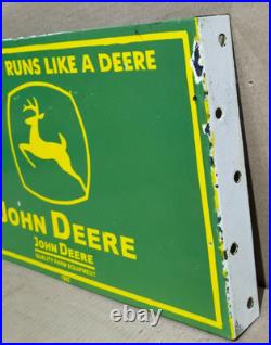 John Deere Porcelain Enamel Sign 18 x 10 Inches 2 Sided John Deere Porcelain Enamel Sign 18 x 10 Inches 2 Sided