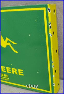 John Deere Porcelain Enamel Sign 18 x 10 Inches 2 Sided