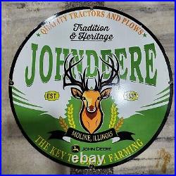 John Deere Porcelain Enamel Sign 30 Inches Round