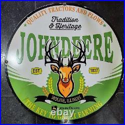 John Deere Porcelain Enamel Sign 30 Inches Round