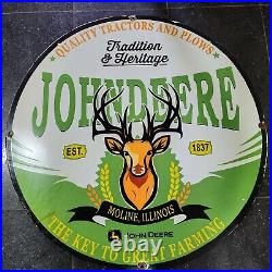 John Deere Porcelain Enamel Sign 30 Inches Round