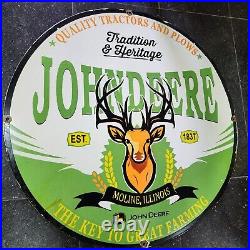 John Deere Porcelain Enamel Sign 30 Inches Round