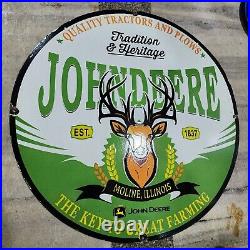 John Deere Porcelain Enamel Sign 30 Inches Round