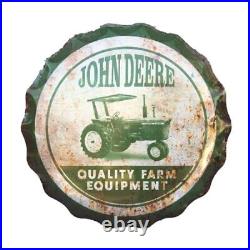John Deere Quality Farm Equipment 21 Large Metal Bottle Cap SIgn