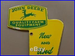 John Deere Quality Farm Equipment New Used Porcelain Sign Tractor Plow Disc Oil