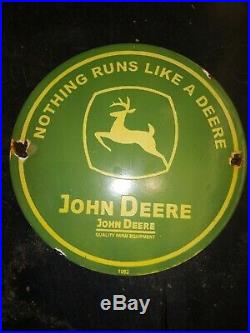 John Deere Quality Farm Equipment Porcelain Enamel Sign 12 X 12