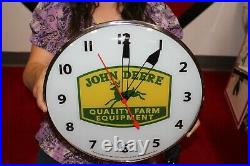 John Deere Quality Farm Equipment Tractor 15 Lighted Metal Pam Clock Sign