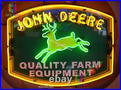 John Deere Quality Farm Equipment Tractor Real Glass Neon Light Sign Man Cave