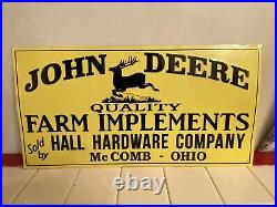 John Deere Quality Farm Implements Embossed Metal Sign Hall Hardware McComb OH