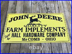 John Deere Quality Farm Implements Mcomb Ohio Hardware Sign 12 1/4 By 23 1/2