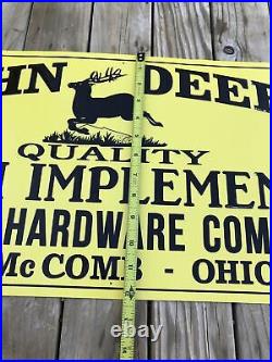 John Deere Quality Farm Implements Mcomb Ohio Hardware Sign 12 1/4 By 23 1/2