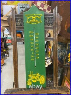 John Deere RARE Hard Plastic Thermometer Sign 29 x 8 FARM GAS OIL COLA