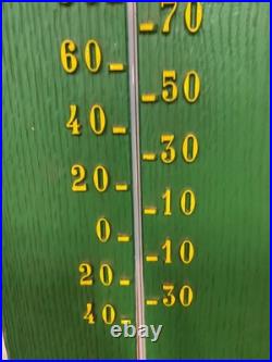 John Deere RARE Hard Plastic Thermometer Sign 29 x 8 FARM GAS OIL COLA