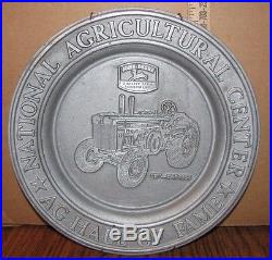 John Deere R Tractor & 1949 Logo Pewter Plate Natl Ag Center Hall of Fame SIGNED