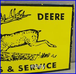 John Deere Sales & Service Porcelain Enamel Sign 18 x 10 Inches 2 Sided