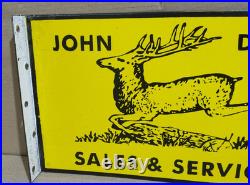 John Deere Sales & Service Porcelain Enamel Sign 18 x 10 Inches 2 Sided