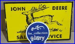 John Deere Sales & Service Porcelain Enamel Sign 18 x 10 Inches 2 Sided