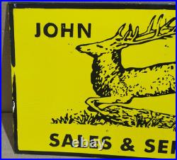 John Deere Sales & Service Porcelain Enamel Sign 18 x 10 Inches 2 Sided
