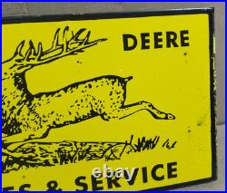 John Deere Sales & Service Porcelain Enamel Sign 18 x 10 Inches 2 Sided