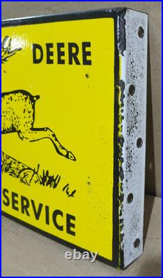 John Deere Sales & Service Porcelain Enamel Sign 18 x 10 Inches 2 Sided