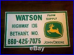 John Deere Sign Bethany Missouri Watson Farm Supply Vintage Plastic Embossed