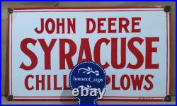John Deere Syracuse Porcelain Enamel Sign 24 X 14 Inches 1 sides