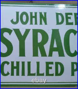 John Deere Syracuse Porcelain Enamel Sign 24 X 14 Inches 1 sides