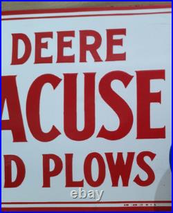 John Deere Syracuse Porcelain Enamel Sign 24 X 14 Inches 1 sides