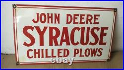 John Deere Syracuse Porcelain Enamel Sign 24 x 14 Inches