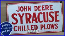 John Deere Syracuse Porcelain Enamel Sign 24 x 14 Inches 1 Sided
