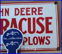 John Deere Syracuse Porcelain Enamel Sign 24 x 14 Inches 1 Sided