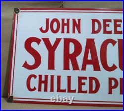 John Deere Syracuse Porcelain Enamel Sign 24 x 14 Inches 1 Sided