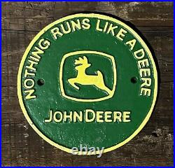 John Deere Tractor Dealer Cast Iron Plaque Sign, 7.75 Diameter