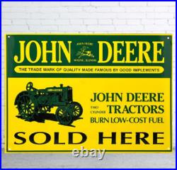 John Deere Tractor Porcelain Enamel Heavy Metal Sign 20 Inches H Single Side