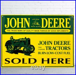 John Deere Tractor Porcelain Enamel Heavy Metal Sign 20 Inches H Single Side