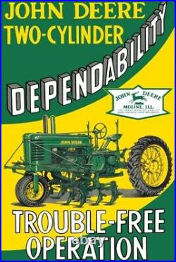 John Deere Tractors 2 Cylinder Dependability Sign 24 x 36 USA Steel XL Size