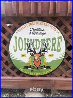 John Deere Tractors & Plows Porcelain 30 Sign Moline Illinois John Deere Tractors & Plows Porcelain 30 Sign Moline Illinois