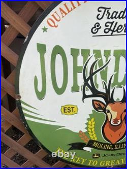 John Deere Tractors & Plows Porcelain 30 Sign Moline Illinois John Deere Tractors & Plows Porcelain 30 Sign Moline Illinois