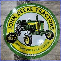 John Deere Tractors Porcelain Enamel Sign 30 Inches Round