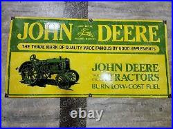 John Deere Tractors Porcelain Enamel Sign 48 X 24 Inches