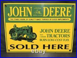John Deere Tractors Sold Here Porcelain Enamel sign 10x14 Heavy Sign NICE