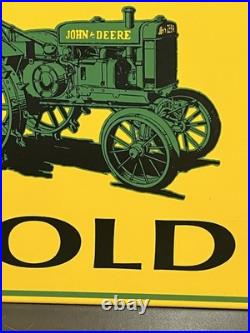 John Deere Tractors Sold Here Porcelain Enamel sign 10x14 Heavy Sign NICE