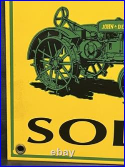 John Deere Tractors Sold Here Porcelain Enamel sign 10x14 Heavy Sign NICE