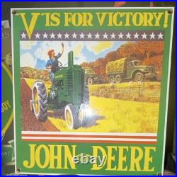 John Deere V is for Victory Agriculture Advertising Sign Farm Equipment Theme