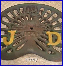 John Deere Vintage Farm Tractor Cast Iron Seat 1847 Deer Sign Antique