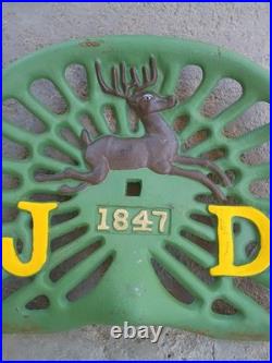 John Deere Vintage Farm Tractor Cast Iron Seat 1847 Deer Sign Antique