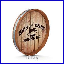John Deere Wooden Whiskey Barrel Top Sign, 24, Brown